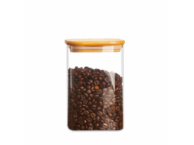 Borcan pătrat  cu capac din bambus 950 ml