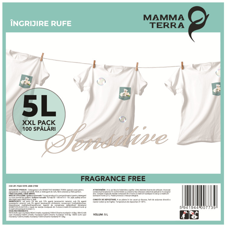 Detergent rufe sensitive fragrance free MammaTerra (5L)