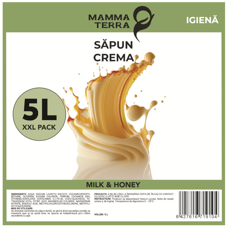 Săpun cremă premium lapte și miere MammaTerra (5L)