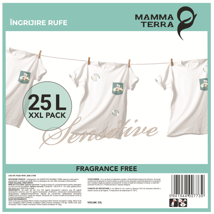 Detergent rufe sensitive fragrance free MammaTerra (25L)