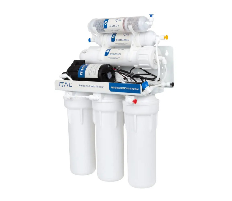 Sistem de osmoză inversă ITAL 6-75MP (IT-RO6-75P) (6 etape cu mineralizator+pompă-membrană 75 GPD)