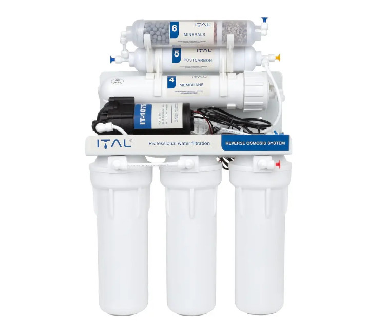Sistem de osmoză inversă ITAL 6-75MP (IT-RO6-75P) (6 etape cu mineralizator+pompă-membrană 75 GPD)