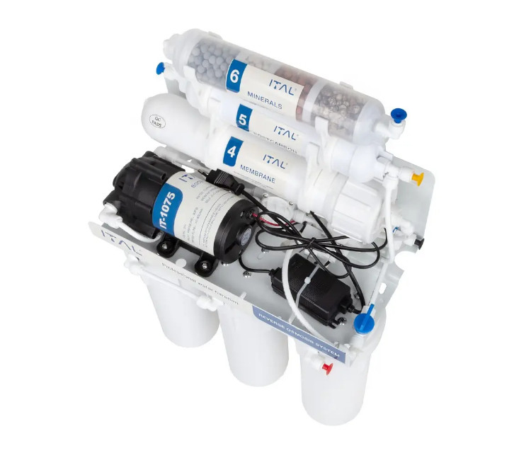Sistem de osmoză inversă ITAL 6-75MP (IT-RO6-75P) (6 etape cu mineralizator+pompă-membrană 75 GPD)