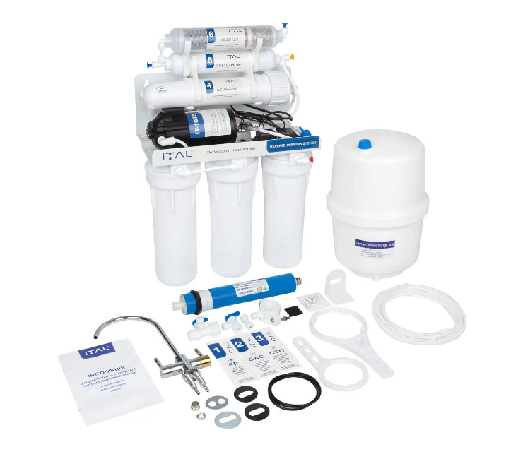 Sistem de osmoză inversă ITAL 6-75MP (IT-RO6-75P) (6 etape cu mineralizator+pompă-membrană 75 GPD)