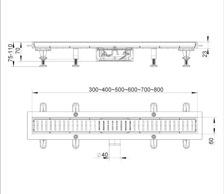 Rigolă de duș ITAL IT13-FT01/600 (ABS plastic + inox)