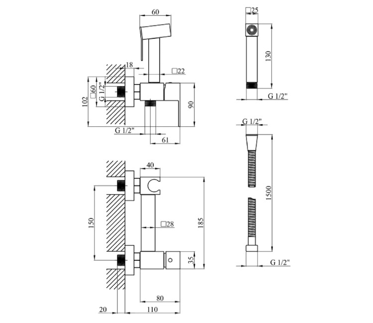 Duș igienic pentru bideu Wezer PRO9A-02-BLACK (negru)