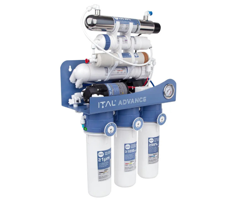 Sistema osmoză inversă ITAL Advance 7-75MP UV (mineralizator 7 etape+pompă, membrană DUPONT 75 galoane) (ADV-RO7-75P)