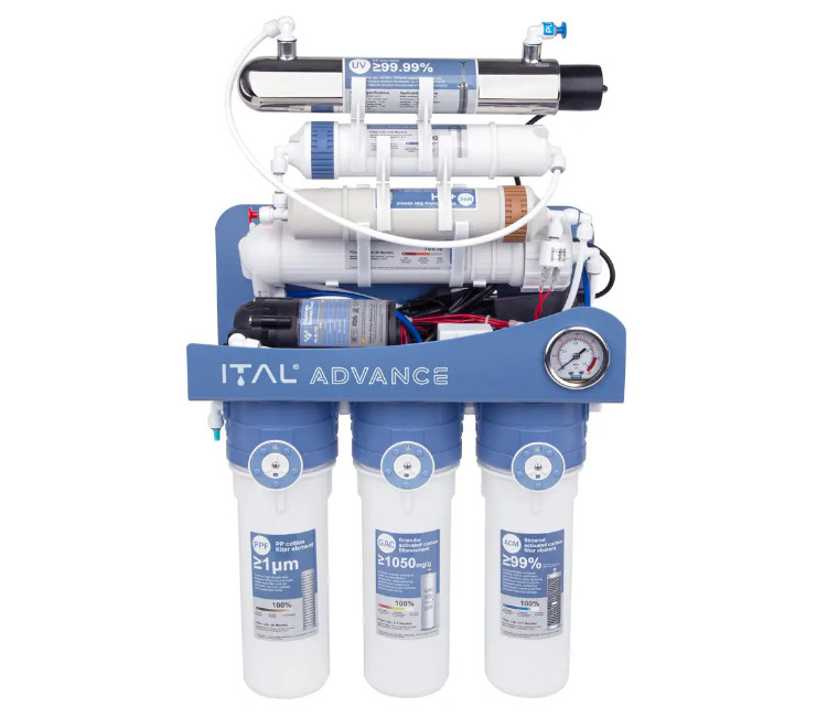 Sistema osmoză inversă ITAL Advance 7-75MP UV (mineralizator 7 etape+pompă, membrană DUPONT 75 galoane) (ADV-RO7-75P)