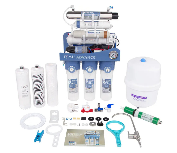 Sistema osmoză inversă ITAL Advance 7-75MP UV (mineralizator 7 etape+pompă, membrană DUPONT 75 galoane) (ADV-RO7-75P)