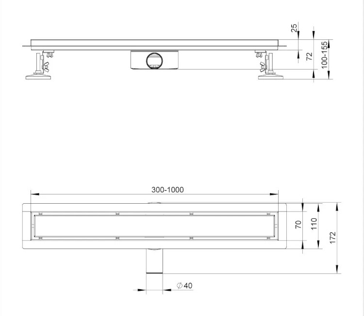 Rigolă de duș ITAL IT03-FT29/1000 sub gresie rotativ 360° (inox)
