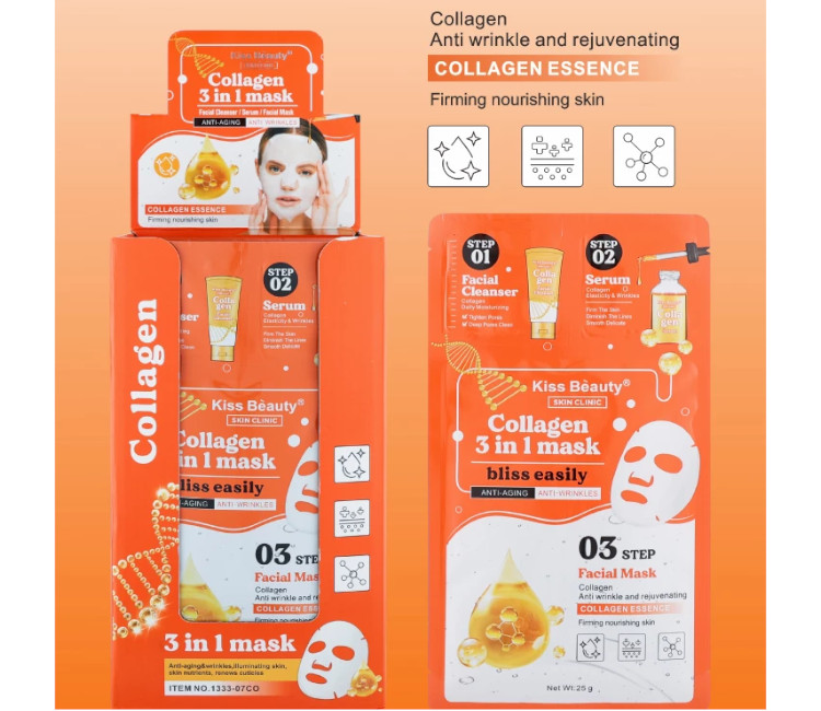 Mască de față Kiss Beauty Collagen 3 in 1