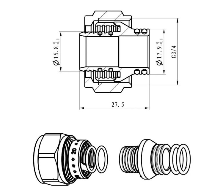 Conexiune euroconica ITAL 20 × 2.0 × ¾"