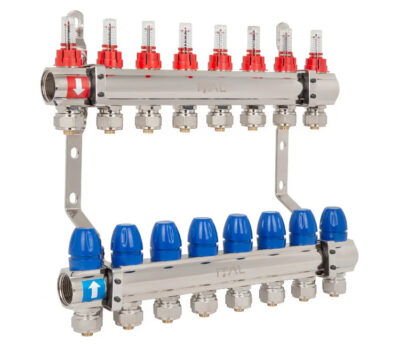 Set distribuitor ITAL 1" × 8 căi (în complectație cu debimetre și conexiuni euroconice)