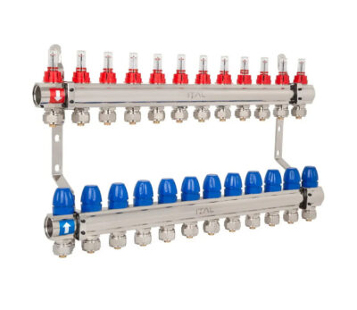 Set distribuitor ITAL 1" × 12 căi (în complectație cu debimetre și conexiuni euroconice)