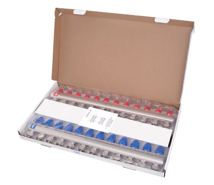 Set distribuitor ITAL 1" × 12 căi (în complectație cu debimetre și conexiuni euroconice)