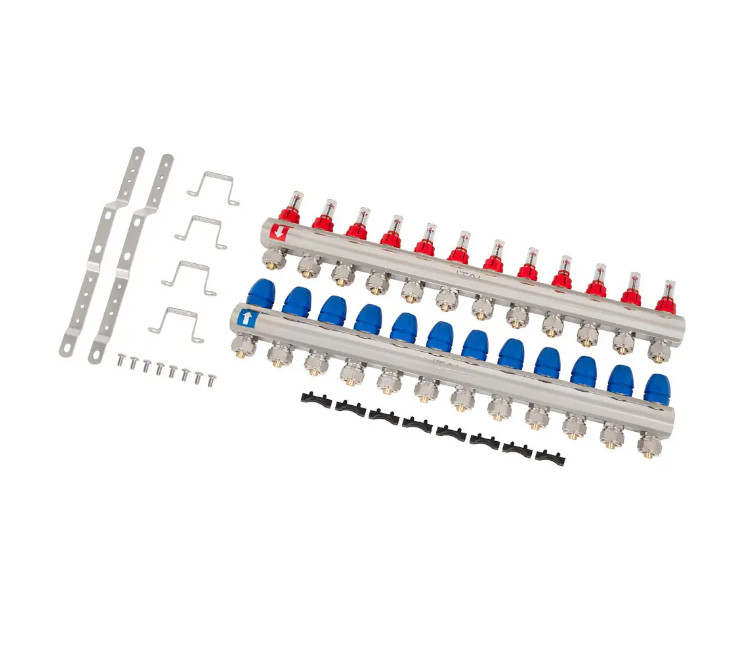 Set distribuitor ITAL 1" × 12 căi (în complectație cu debimetre și conexiuni euroconice)