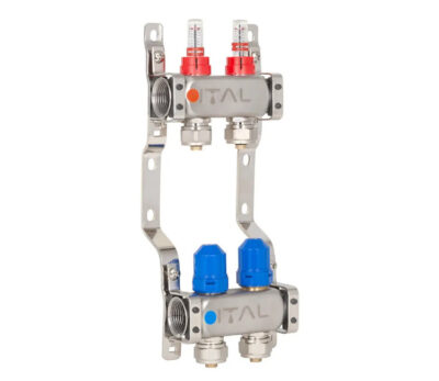 Set distribuitor cu set de montare ITAL 1" × 2 căi (în complectație cu debimetre și conexiuni euroconice)