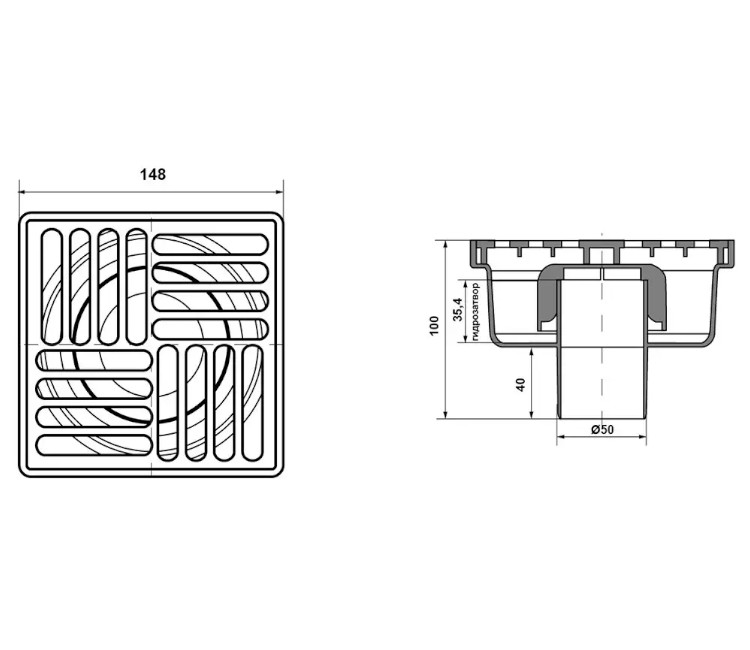 Rigolă de duș TA5210 50⁄180º inox gri 150×150mm (TS11501403)