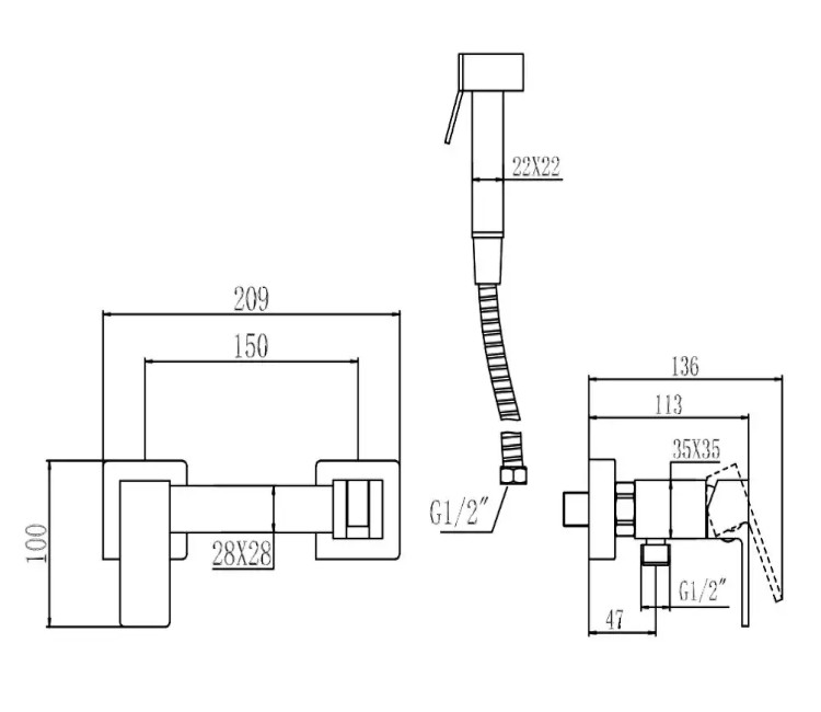 Duș igienic pentru bideu PRO9A-02 SATIN